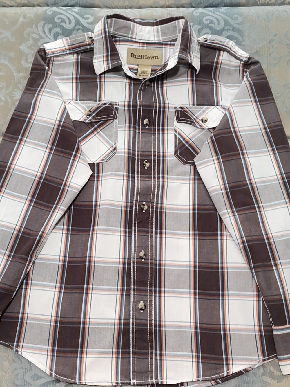 Ruff Hewn boy's plaid long sleeve button down shirt, EUC, size M (10/12)